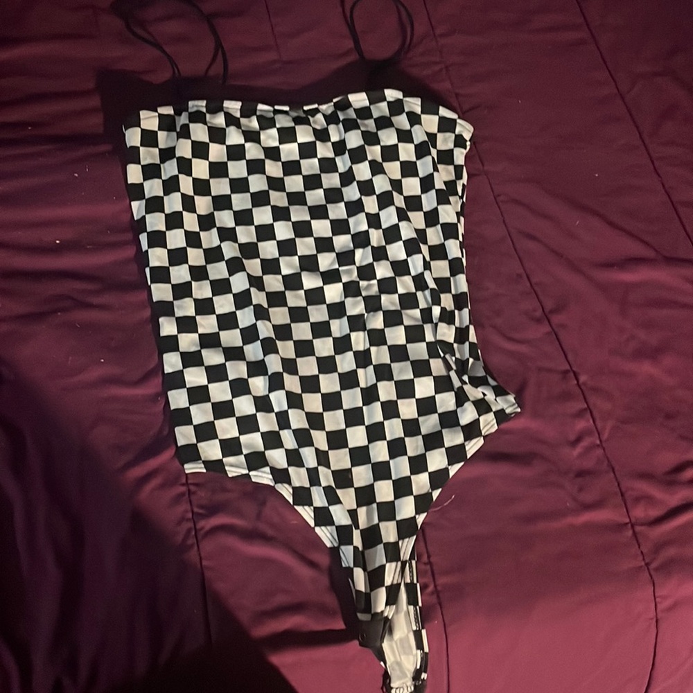 checkered body suit